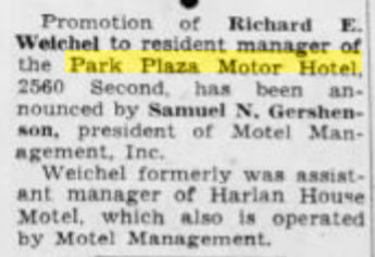 Park Plaza Motor Hotel - Oct 1960 Personnel Announcement (newer photo)